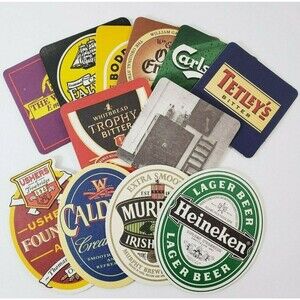 12 Beermats Coasters Beer Brands Advertisement Pub Barware Heineken Calder's